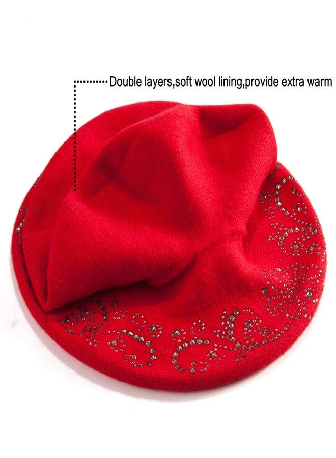 LADYBRO Red Barrette Hat French Beret for Women Ladies Dress Soft Wool Knitted Caps - Image 3